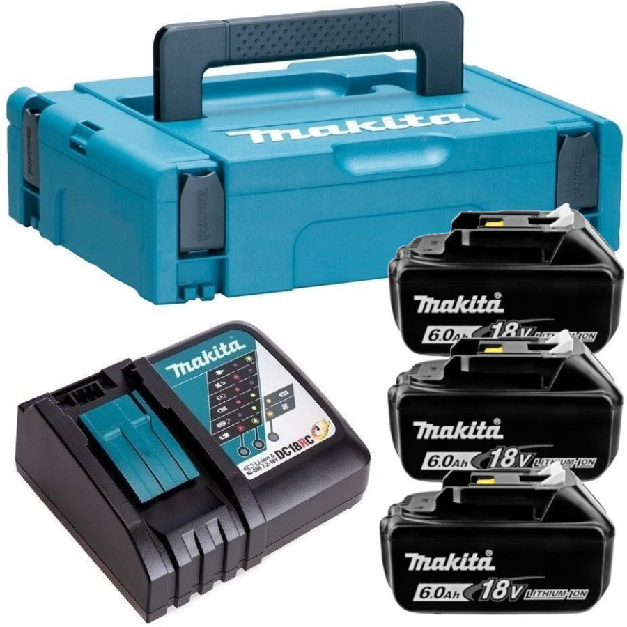 Набор Makita PSK 198130-0: 3 аккумулятора BL1860B., зарядное устройство DC18RC, кейс MAKPAC 1 