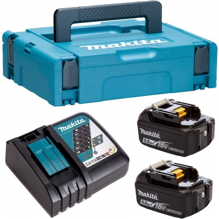 Набор Makita 198311-6: 2 аккумулятора 18 В, 5 А*ч, Li-ion и зу DC18RC в кейсе MakPac 