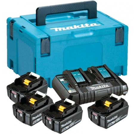 Набор Makita 198312-4: 4 аккумулятора BL1850B 18В, 5.0 Ач, зарядное устройство DC18RD, кейс MakPac 