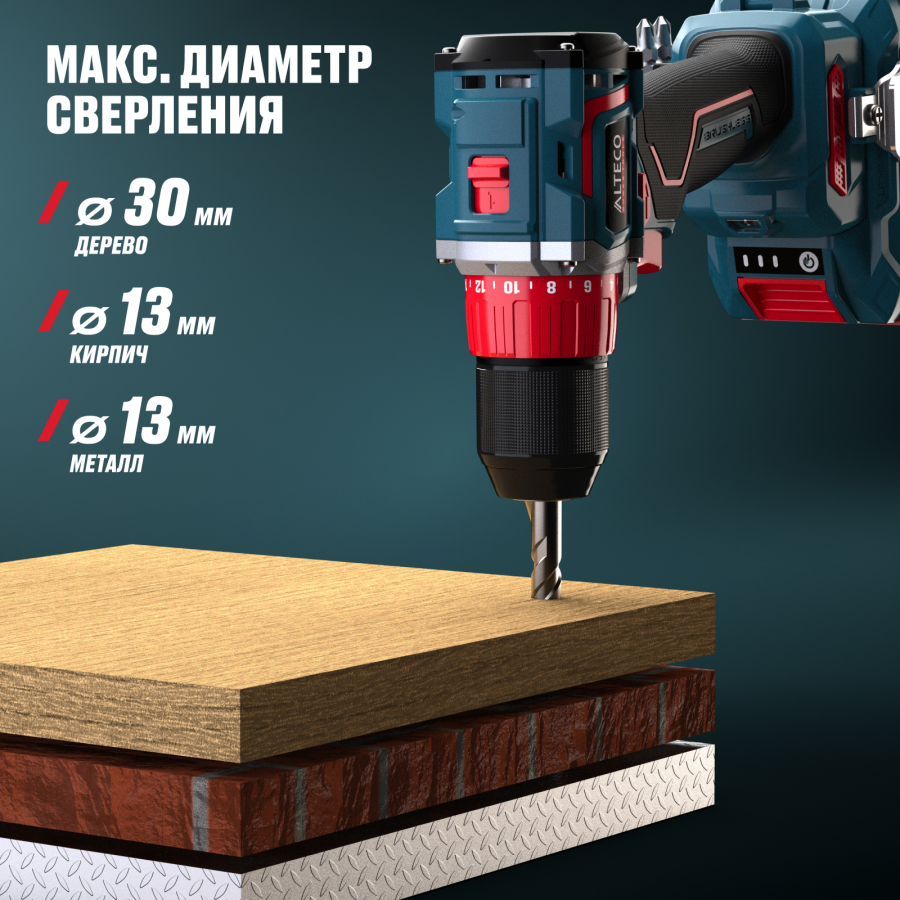 Аккумуляторная бесщеточная дрель-шуруповёрт ALTECO CD 21-60 BL 82042