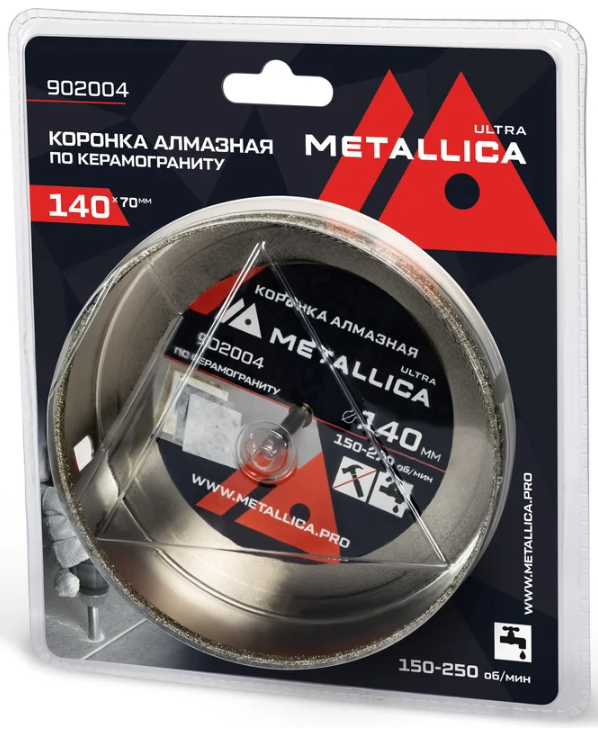 Коронка алмазная METALLICA Ultra 140х70 мм, #46, с сверлом, по керамограниту, плитке, в блистере 902004