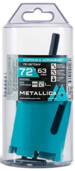 Коронка алм. сегм. METALLICA Optima 72x63 мм, М16, с хвостовиками HEX, SDS-plus, по бетону, в тубе 902080