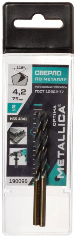 Сверло по металлу METALLICA Optima 4,2х75/43 мм, HSS4341-RF, подточка, 2 шт. 190096